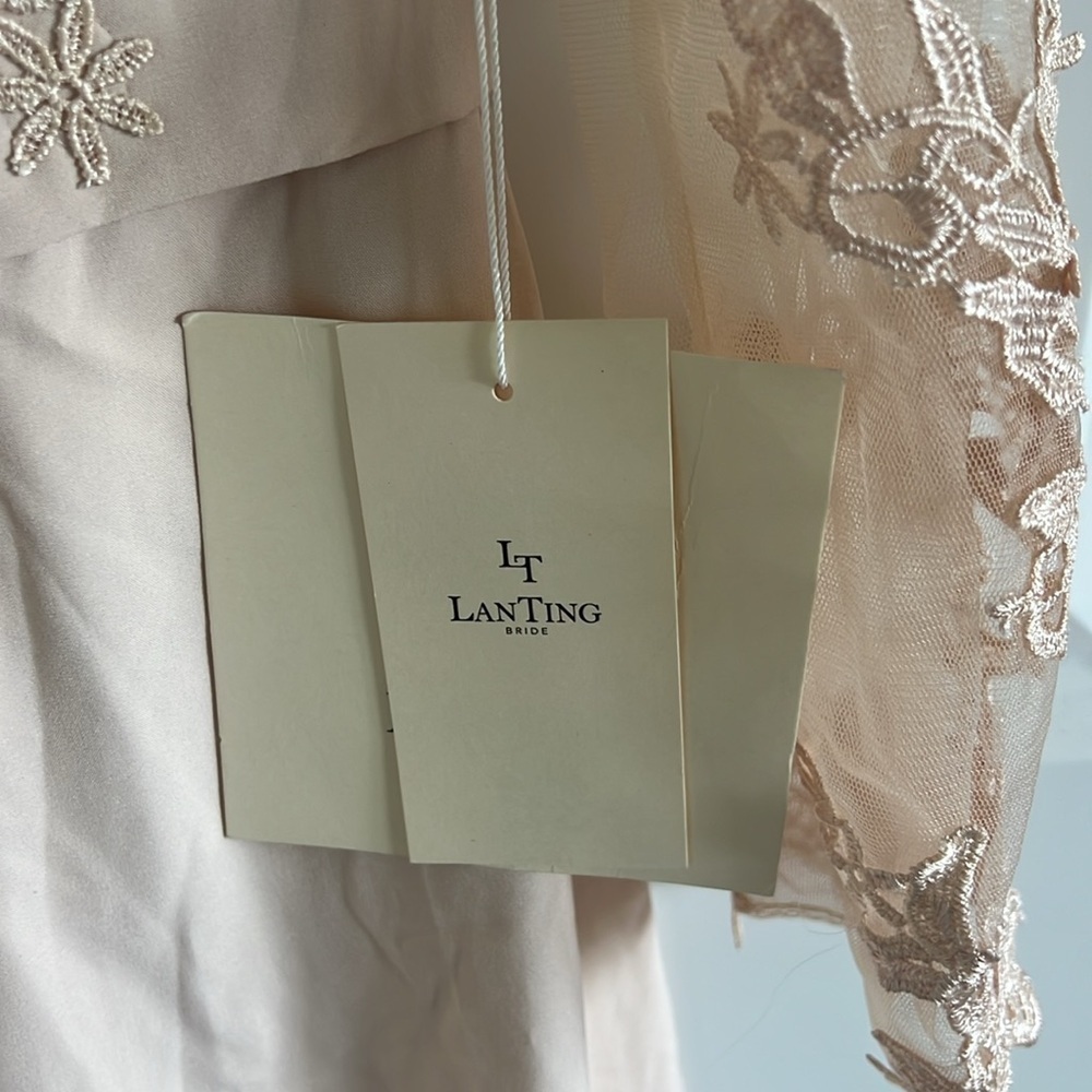 NWT Lanting Bridal Cream Colored Lace Details Wedding Gown Jumpsuit Size US 14 - Picture 7 of 10